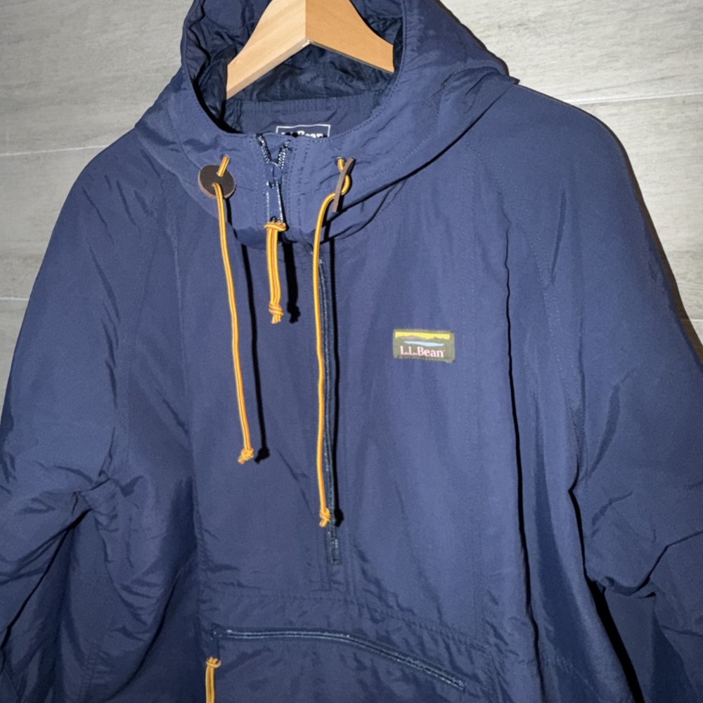 L.L. Bean Women's Mountain Classic Pull Over Anorak Navy Blue Size XL Lined Hood - Picture 2 of 4
